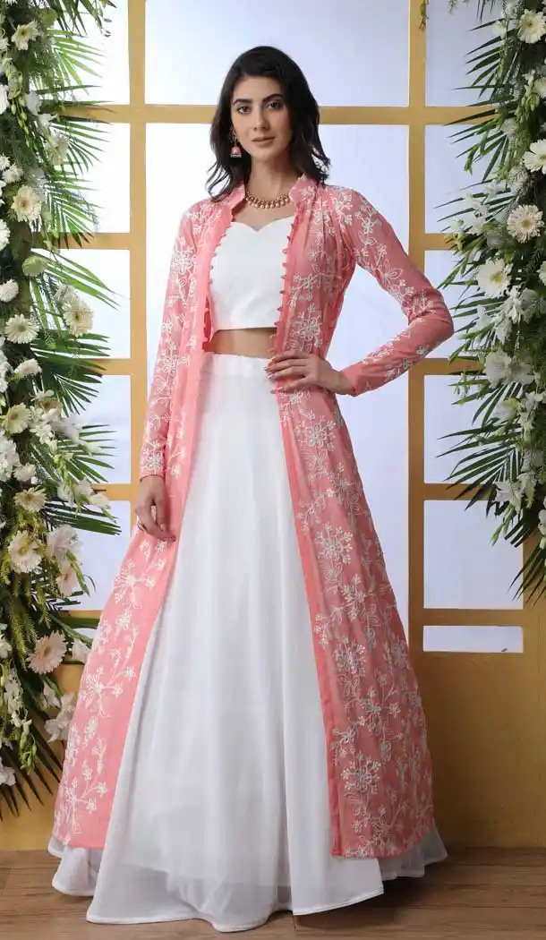 White Colour Georgette Designer Casual Wear Indo Western -730290432