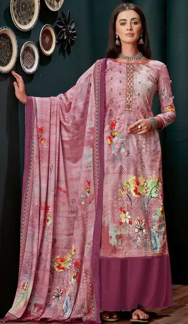 Light Violet Colour Pure Zam Slub Casual Party Wear Palazzo Salwar Suit -730990483