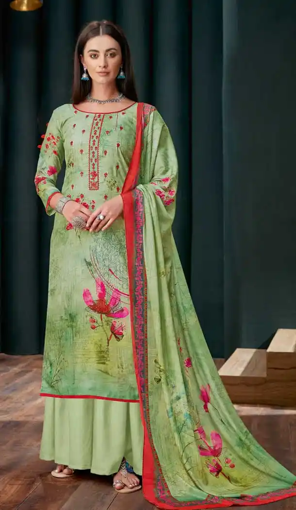 Light Green Colour Pure Zam Slub Casual Party Wear Palazzo Salwar Suit -730990484