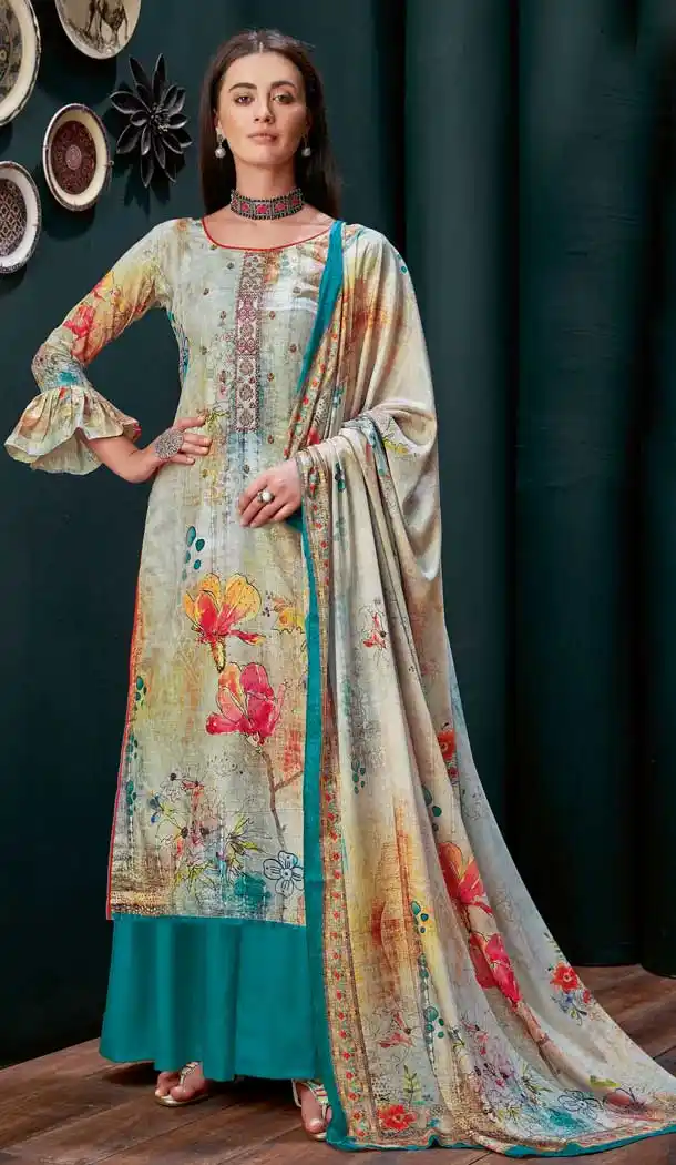 Stunning Multi Colour Pure Zam Slub Casual Party Wear Palazzo Salwar Suit -730990486