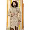 buy gold banarasi silk indowestern sherwani online shopping