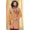 readymade peach layered indo western sherwani in jacquard fabric