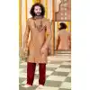 readymade peach layered indo western sherwani in jacquard fabric
