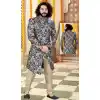 blue printed silk groom indo western sherwani