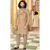 gold readymade indo western sherwani in banarasi jaquard fabric