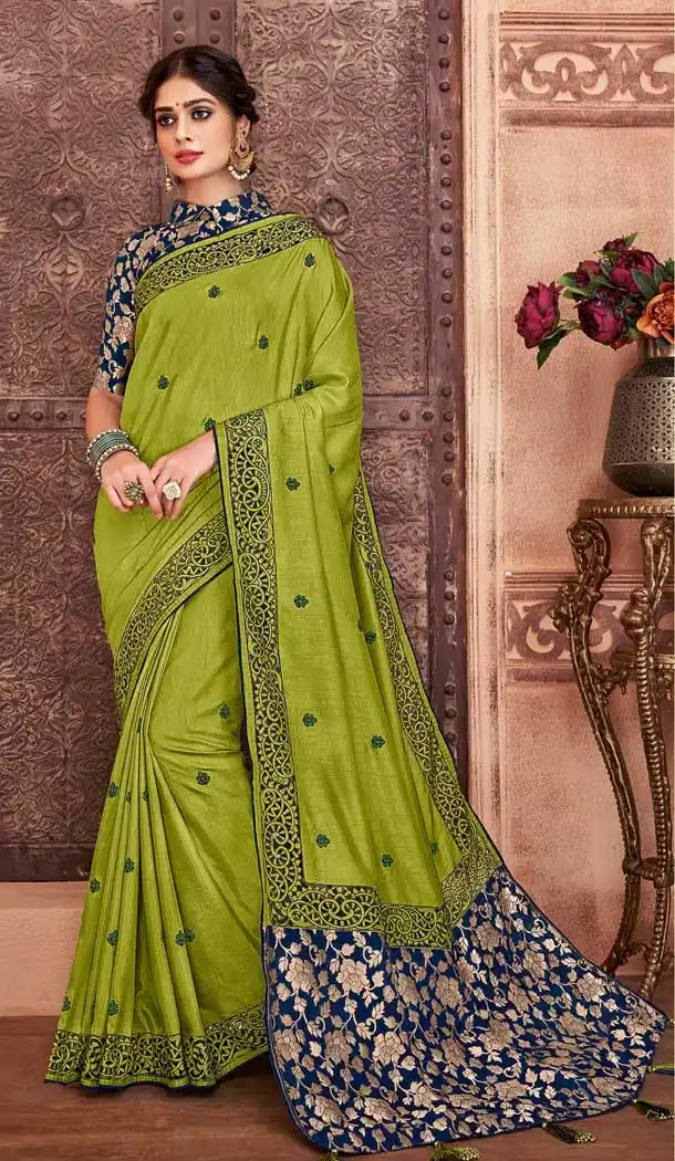 Green Colour Poly Silk Designer Party Wear Indian Saree Blouse -733190819