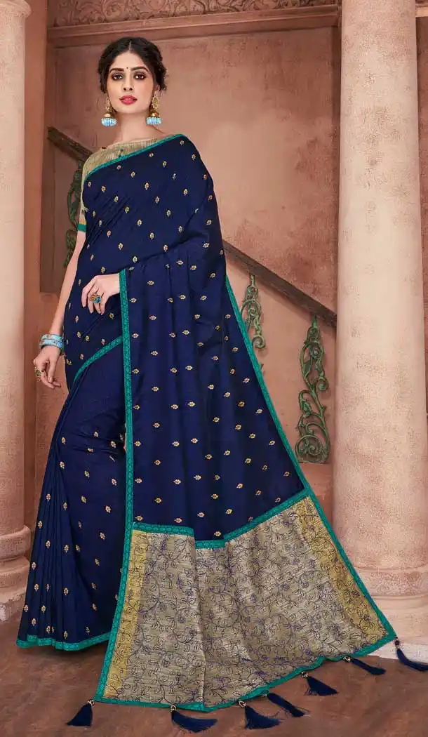 Blue Colour Poly Silk Designer Party Wear Indian Saree Blouse -733190821