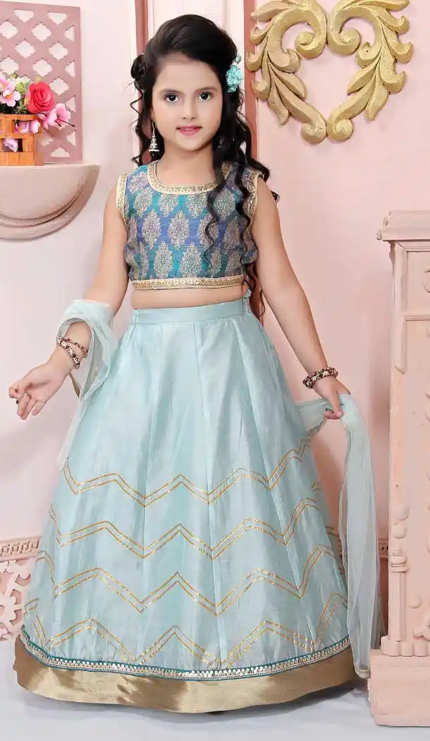 Blue Color Chanderi silk Designer Kids Girl Lehenga Choli -733290837