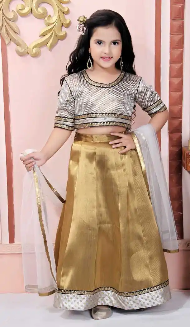 Off White Color Brocade Designer Kids Girl Lehenga Choli -733290841