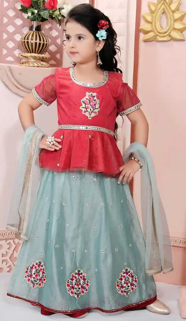 Pink Color Chanderi Silk Designer Kids Girl Lehenga Choli -733290842