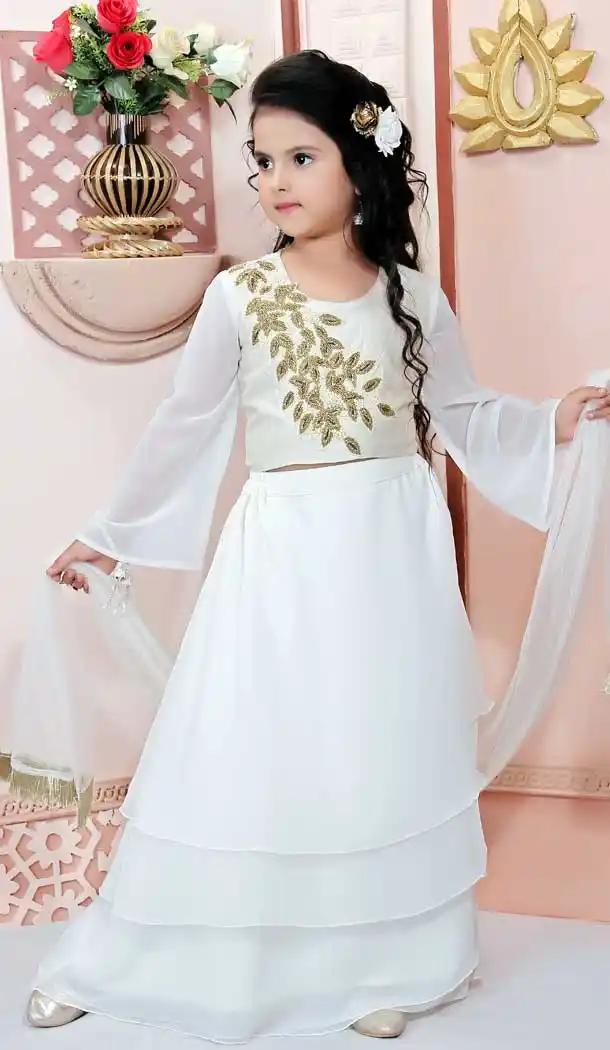 Off White Color Faux Georgette Designer Kids Girl Lehenga Choli -733290843