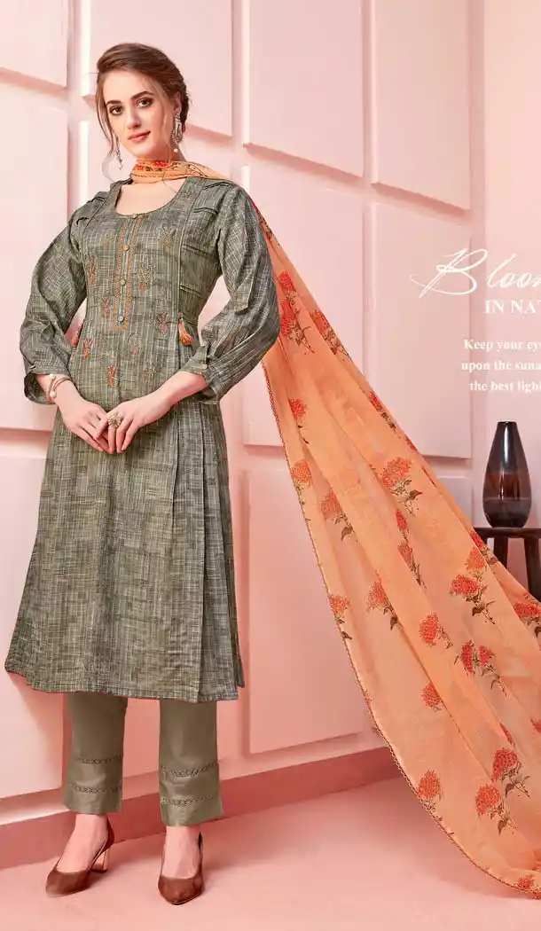 Grey Color Pure Cotton Casual Wear Plus Size Salwar Kameez -733390850