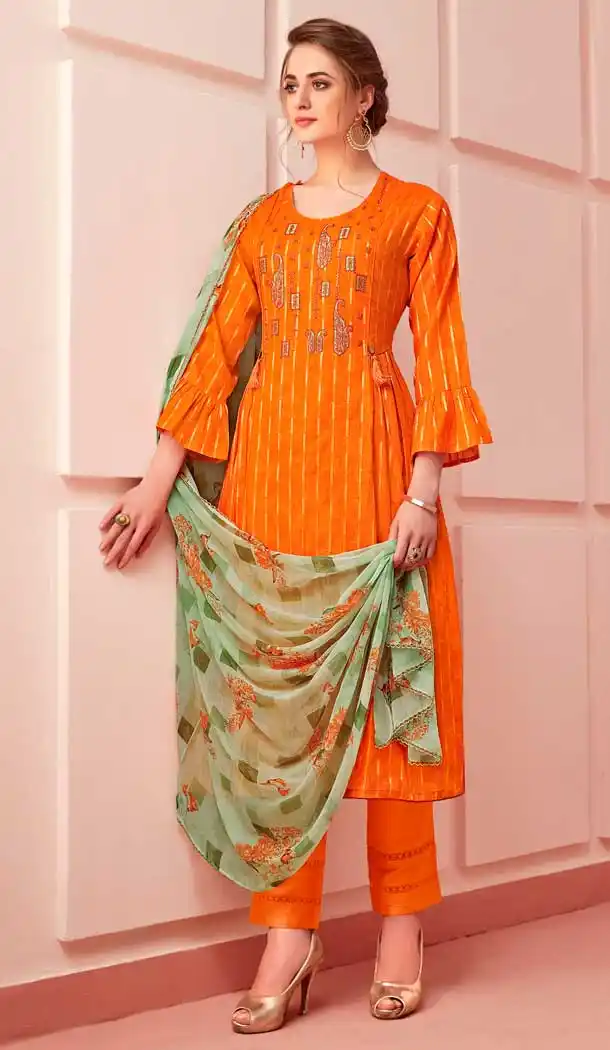Orange Color Pure Cotton Casual Wear Plus Size Salwar Kameez -733390855