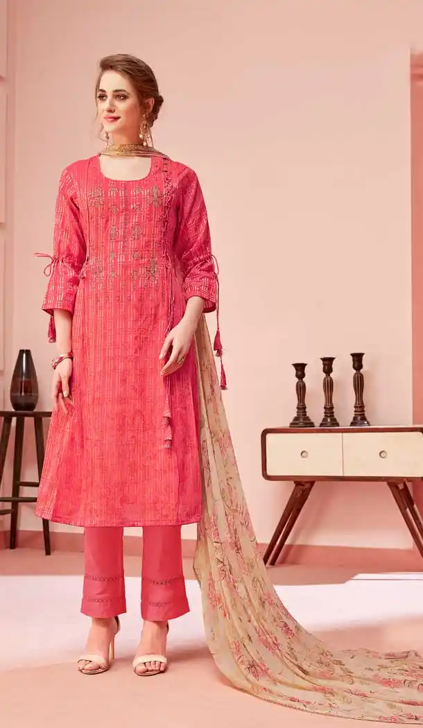 Redish Pink Color Pure Cotton Casual Wear Plus Size Salwar Kameez -733390857