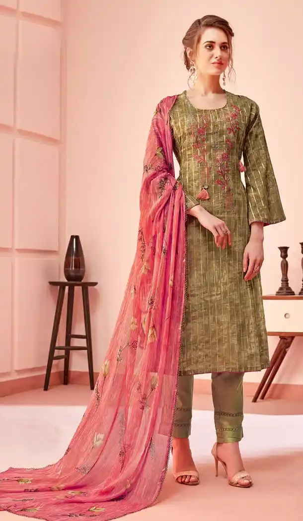 Khakhi Color Pure Cotton Casual Wear Plus Size Salwar Kameez -733390858