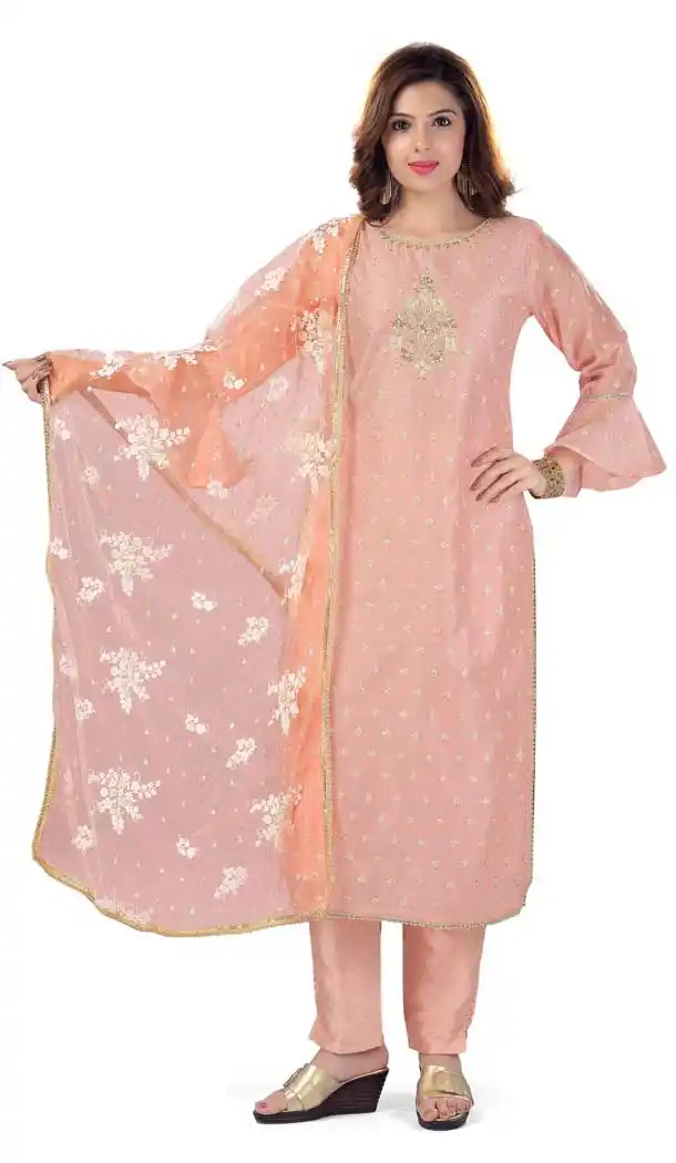 Peach Color Chanderi Silk Designer Plus Size Readymade Salwar Kameez -733990925