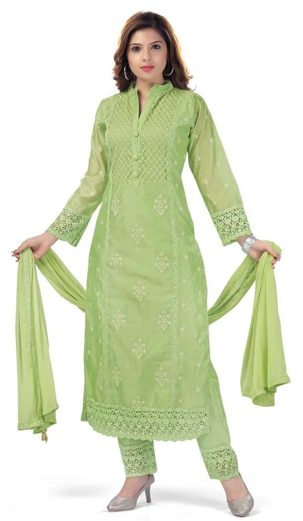 Green Color Chanderi Silk Designer Plus Size Readymade Salwar Kameez -733990926