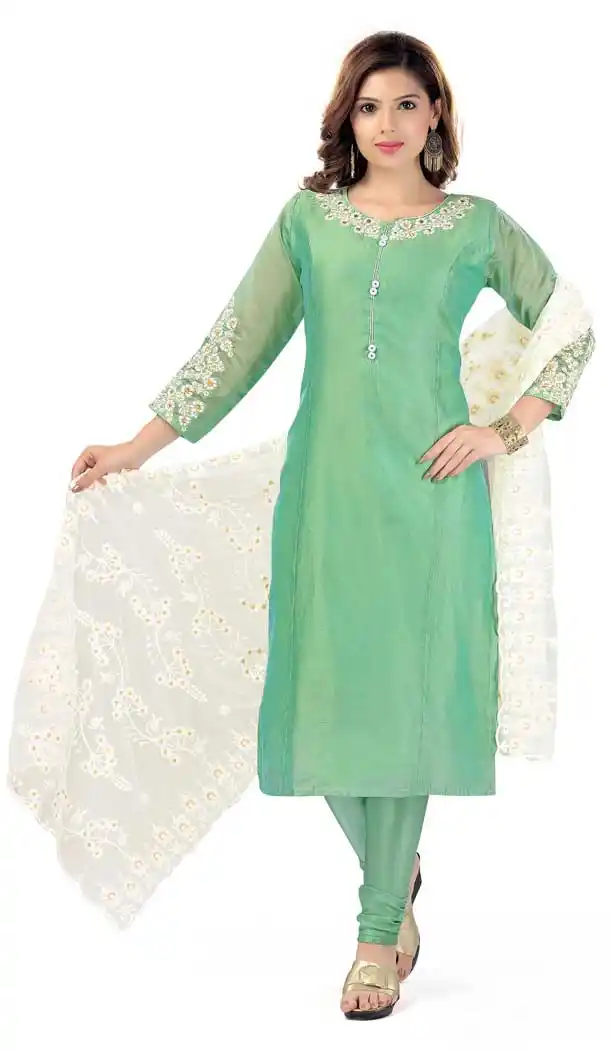 Stunning Green Color Chanderi Silk Designer Plus Size Readymade Salwar Kameez -733990927