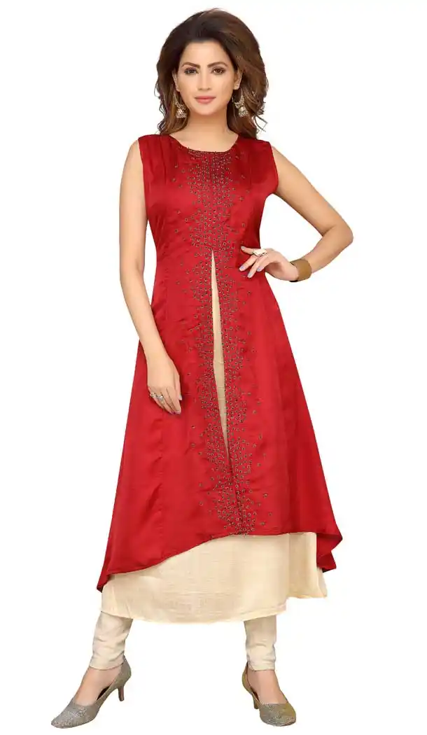 Red Cream Color Maslin Designer Plus Size Readymade Salwar Kameez -733990929