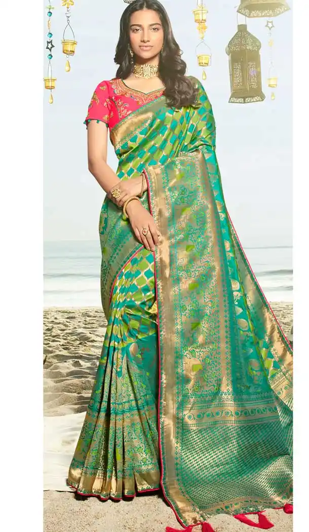 Green Color Pure Silk Jacquard Designer Traditional Wear Saree -734290950