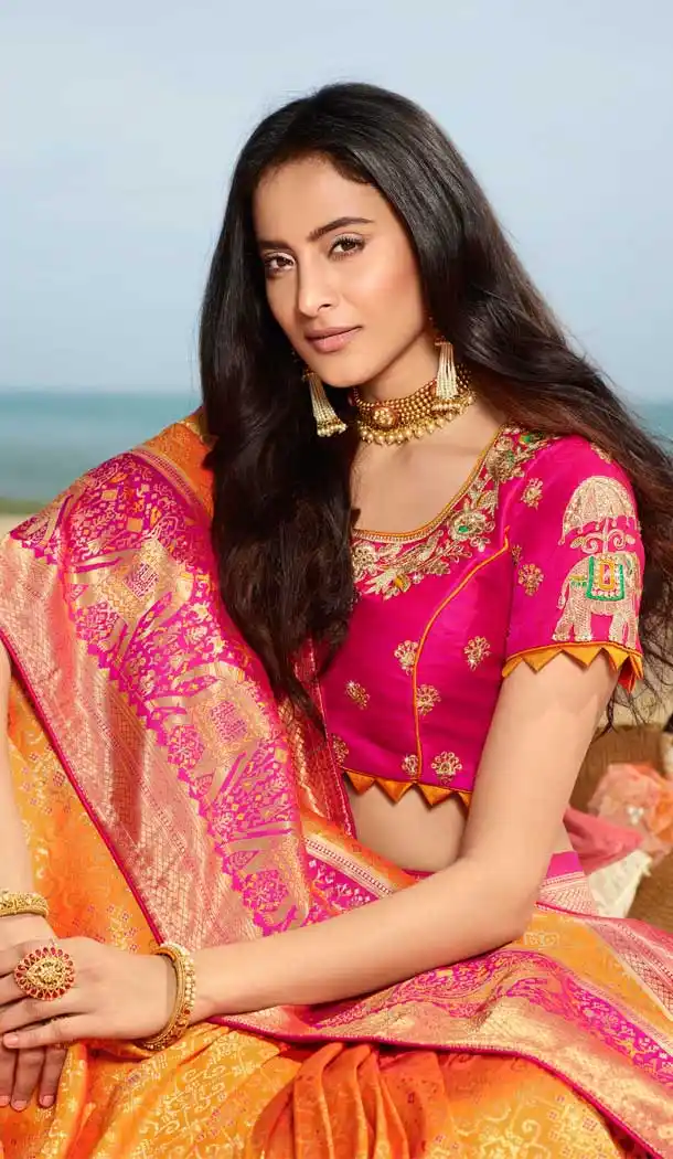 Orange Color Pure Silk Jacquard Designer Traditional Wear Saree -734290952
