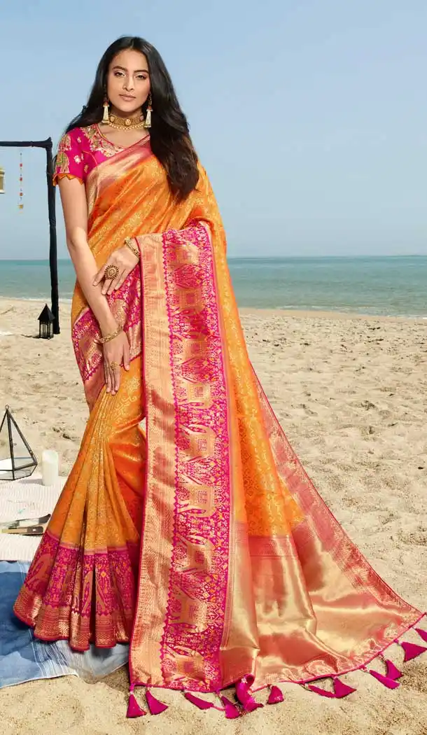 Orange Color Pure Silk Jacquard Designer Traditional Wear Saree -734290952