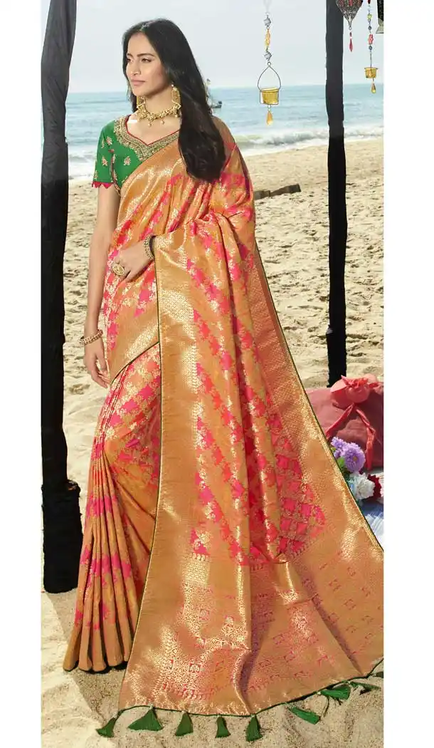 Multi Color Pure Silk Jacquard Designer Traditional Wear Saree -734290957