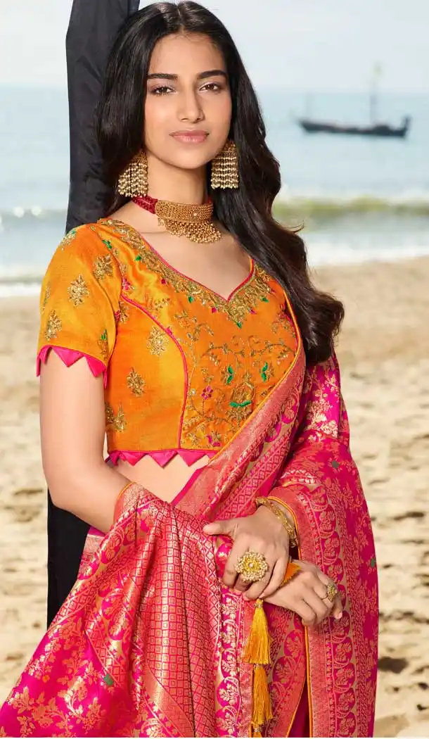 Rani Pink Color Pure Silk Jacquard Designer Traditional Wear Saree -734290961