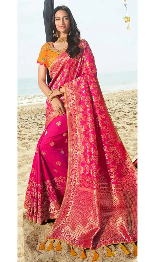 Rani Pink Color Pure Silk Jacquard Designer Traditional Wear Saree -734290961