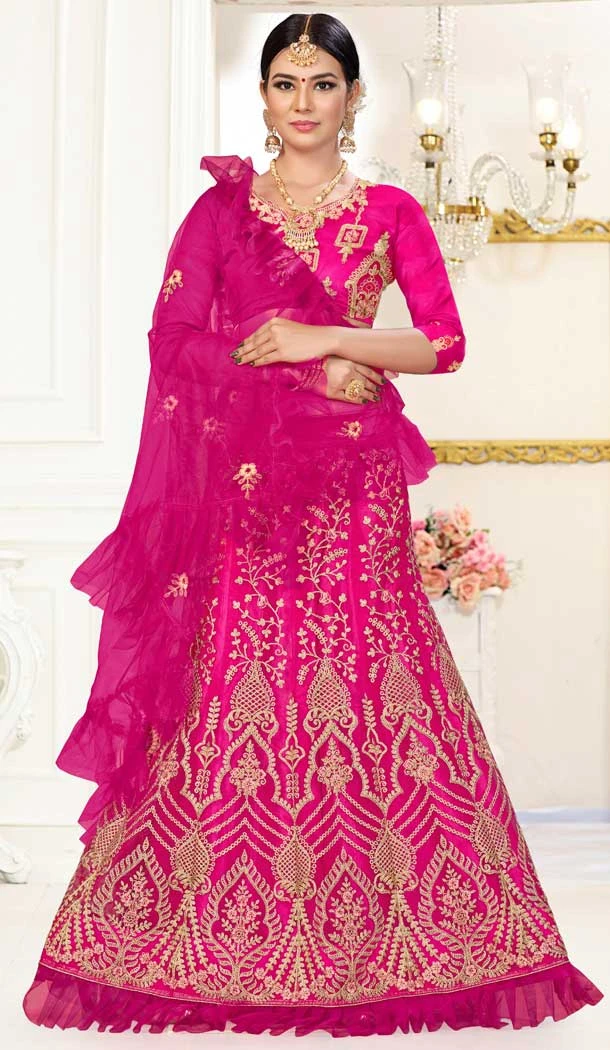 Alluring Pink Color Net Embroidery Party Wear Lehenga Choli -734891024