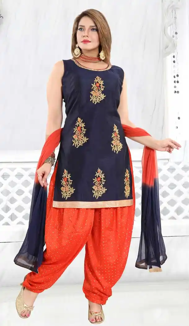 Navy Blue Color Banglori Silk Designer Readymade Punjabi Suit -735891101