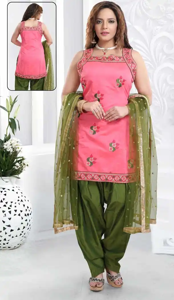 Pink Color Chanderi Silk Designer Readymade Punjabi Suit -735891105