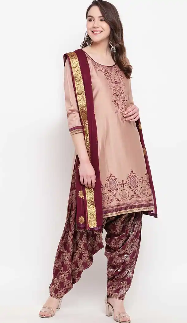 Light Maroon Color Jam Silk Cotton Casual Wear Punjabi Salwar Suit -735991106
