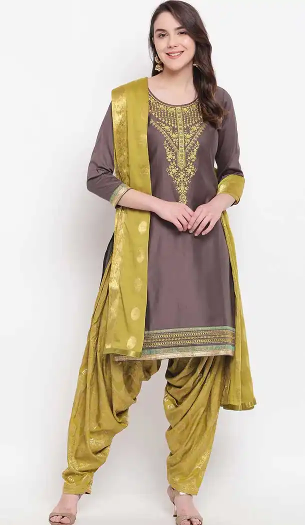 Coffee Color Banglori Silk Casual Wear Punjabi Salwar Suit -735991108