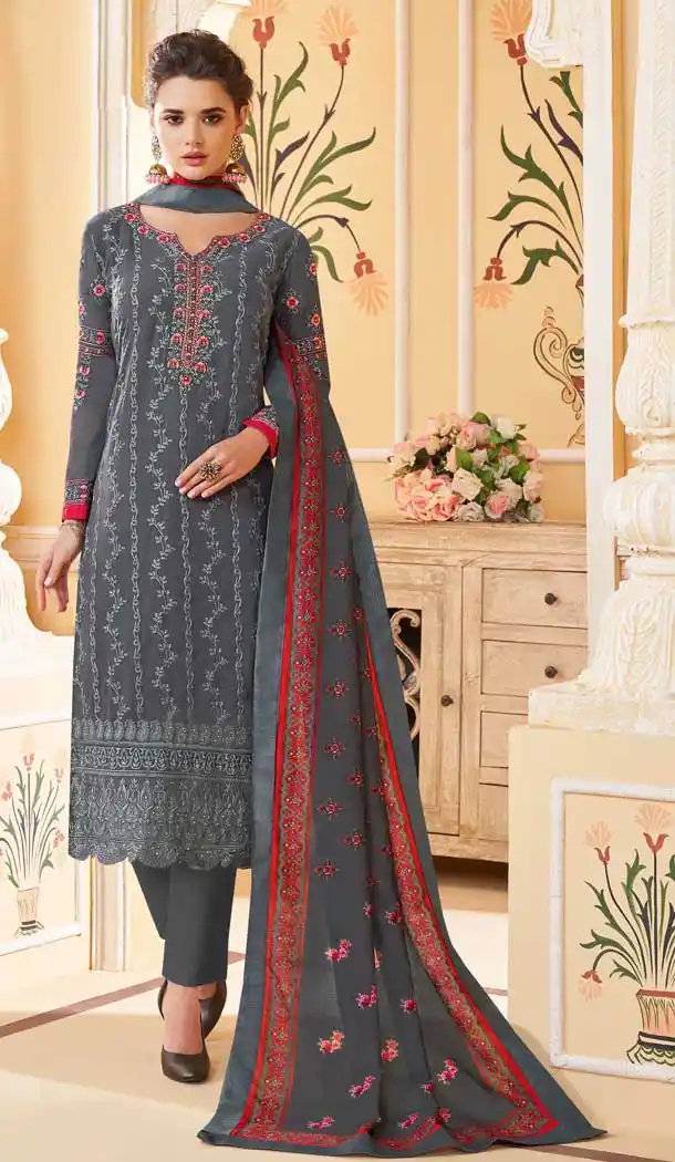 Dark Grey Color Heavy foux Georgette Casual Wear Readymade Suit -736091111