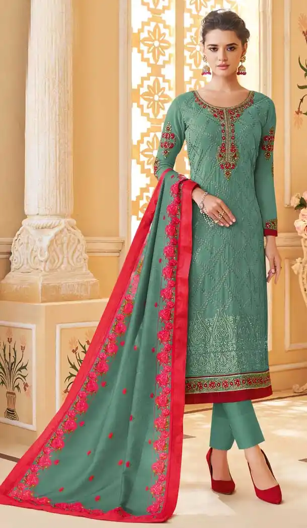 Sea Green Color Heavy foux Georgette Casual Wear Readymade Suit -736091113