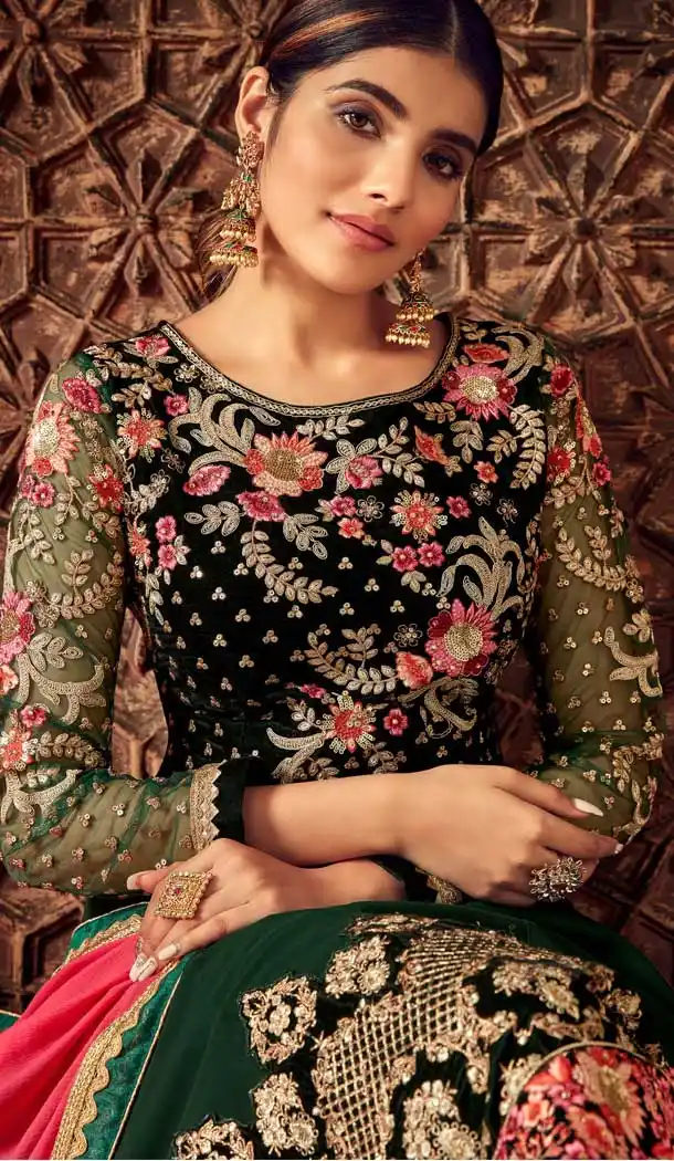 Green Color Pure Georgette Designer Long Anarkali Salwar Kameez -736291130