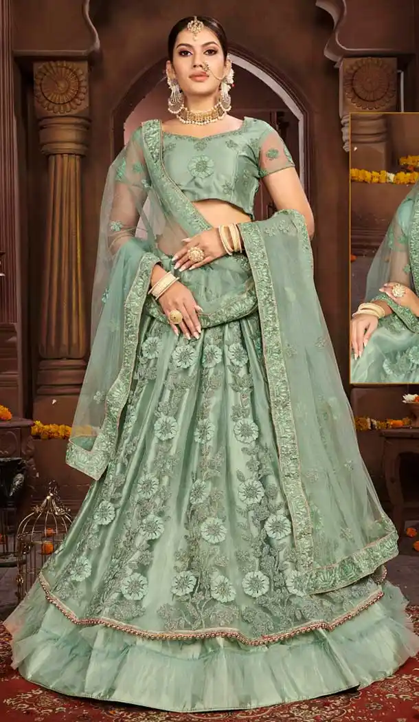 Green Color Net Designer Sangeet Ceremony Wear Lehenga Choli -737191200