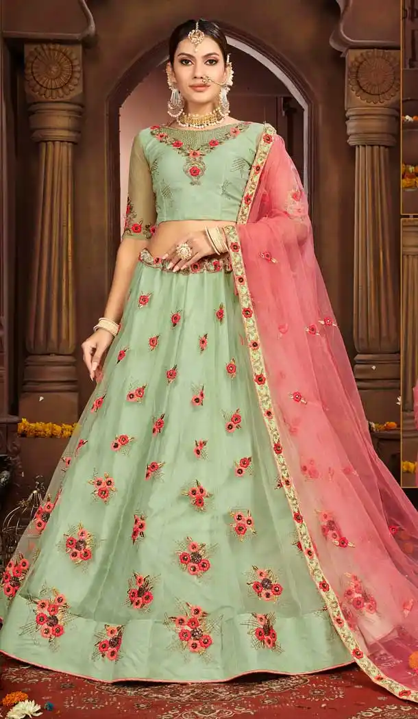 Gorgeous Green Color Net Designer Sangeet Ceremony Wear Lehenga Choli -737191201