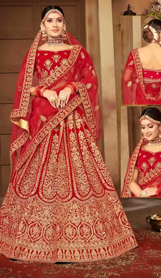 Red Color Velvet Designer Sangeet Ceremony Wear Lehenga Choli -737191204