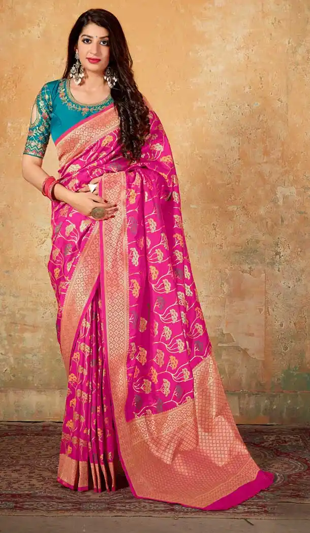Ethnic Rani Pink Color Banarasi Silk Traditional Designer Saree Blouse -737291215