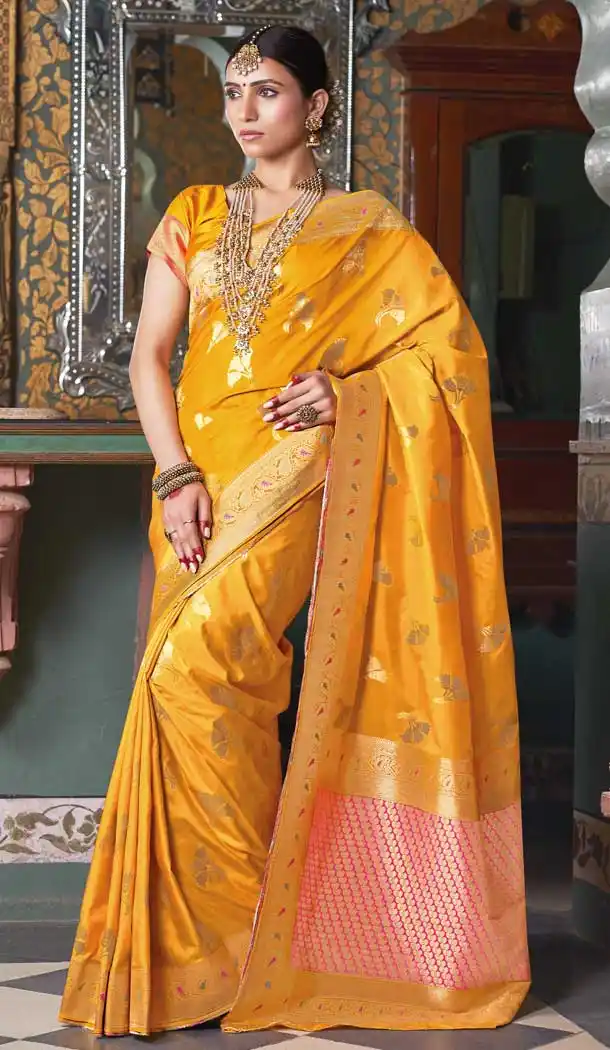 Yellow Color Handloom Silk Traditional Party Wear Saree Blouse -738591377