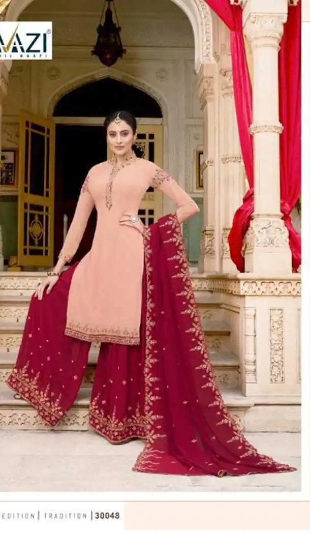 Baby Pink Color Soft Georgette Embroidery Party Wear Palazzo Suit -741191669