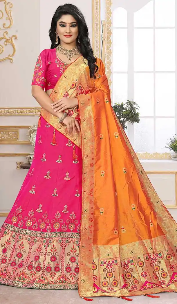 Adorable Pink Silk Jacquard Designer Bridal Wear Lehenga Choli -741491704