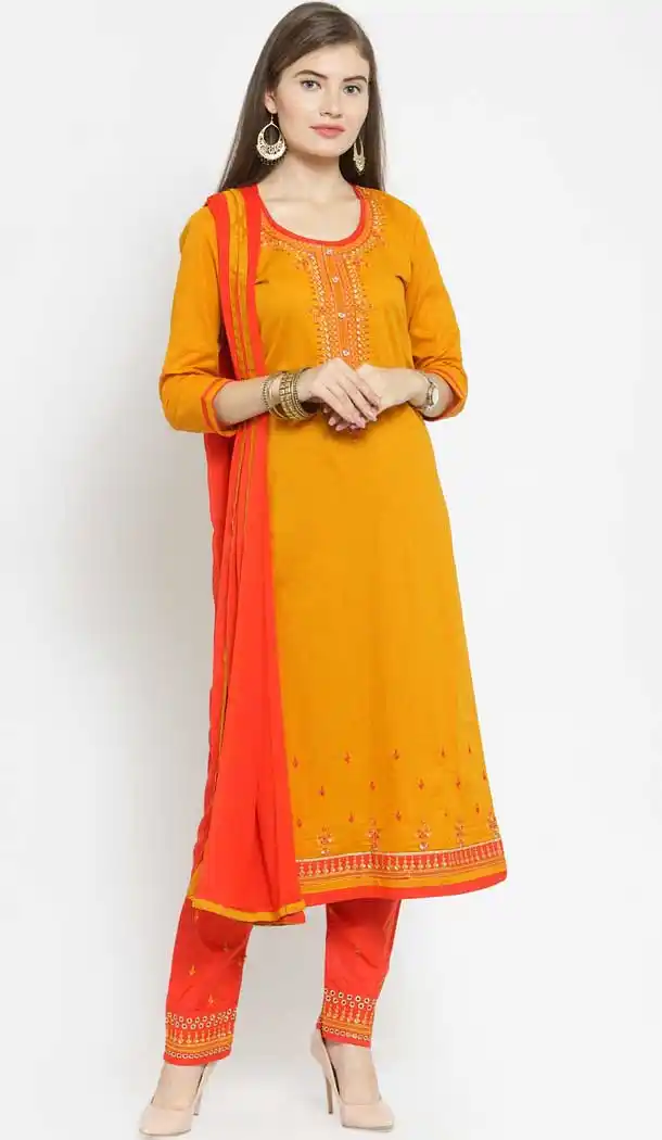 Mustard Color Cotton Blend Casual Party Wear Salwar Kameez -727890079
