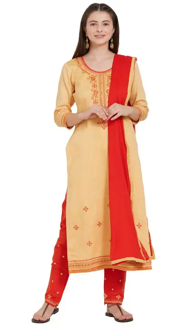 Beautiful Cream Color Cotton Blend Casual Party Wear Salwar Kameez -727890080