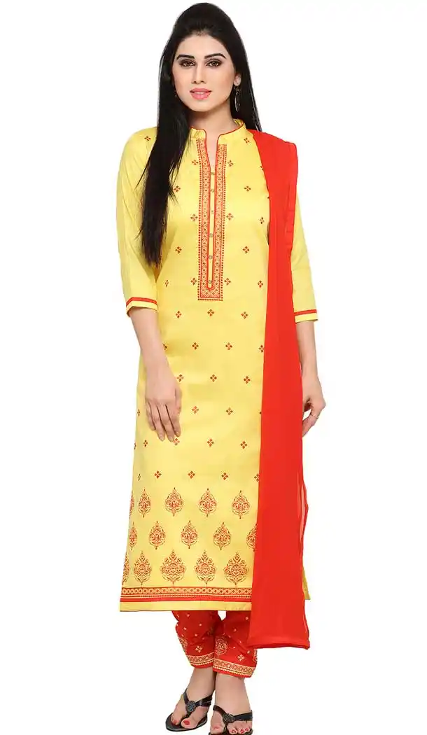 Yellow Color Cotton Casual Party Wear Salwar Kameez -727890082