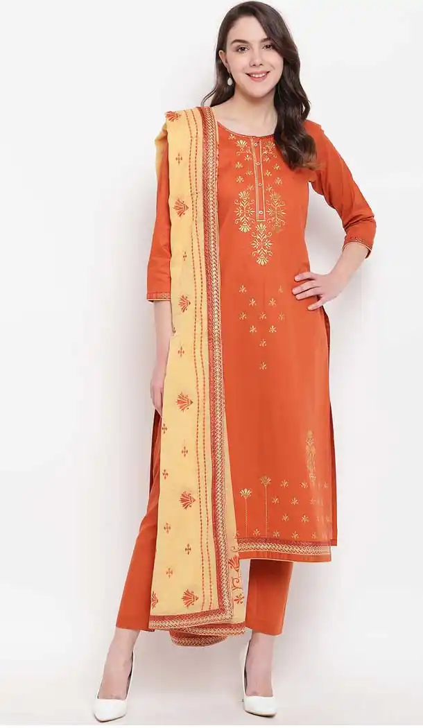 Orange Color Cotton Blend Casual Party Wear Salwar Kameez -727890087