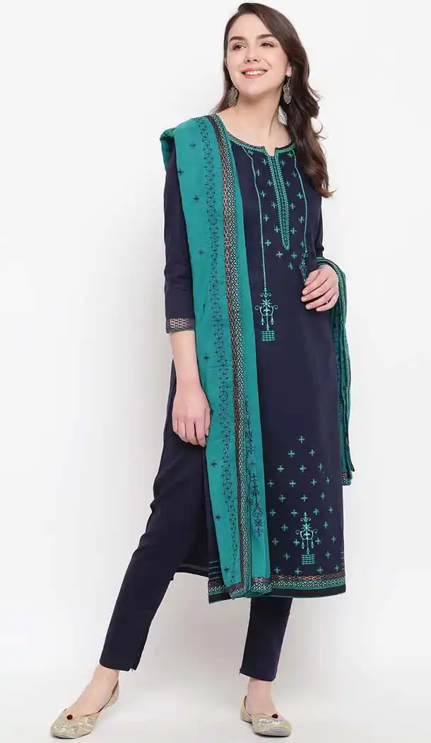 Navy Blue Color Cotton Blend Casual Party Wear Salwar Kameez -727890088