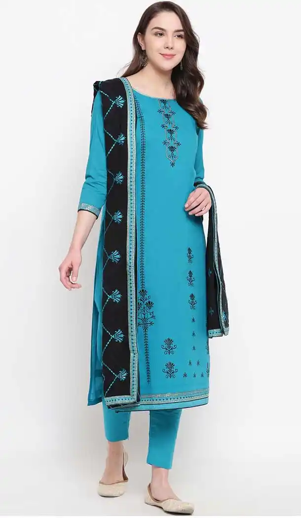 Blue Color Cotton Blend Casual Party Wear Salwar Kameez -727890090